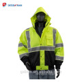 100% ANSI Polyester Hi Vis Jacke Winter, grün Sicherheit reflektierende Workwear Jacke mit Roll-Away Hood